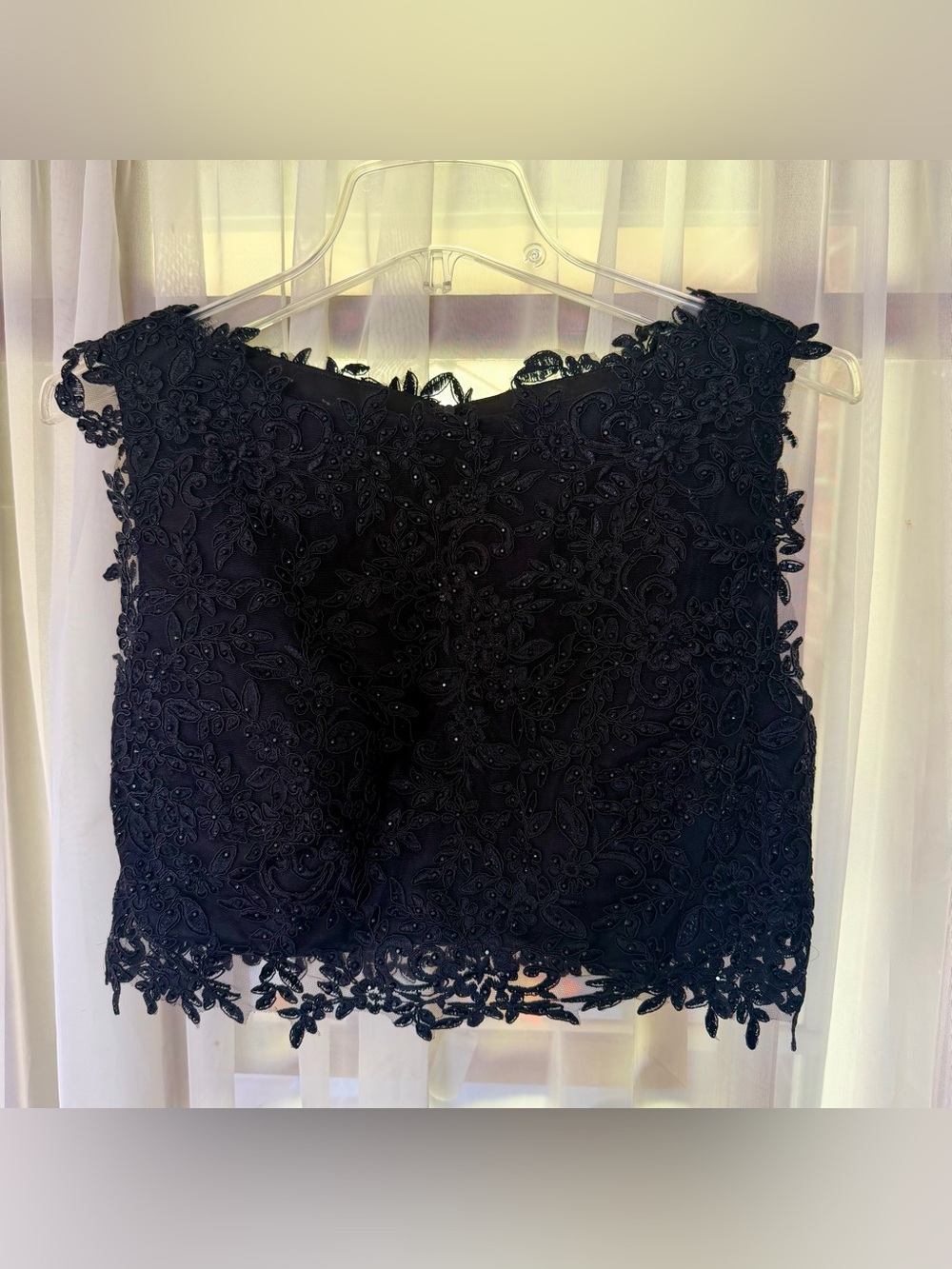 BEAUTIFUL Black Floral Lace Sequin Beaded Cropped Top Size XL